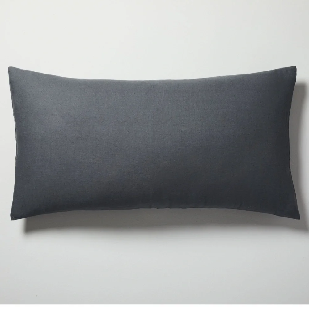 West Elm European Flax Linen King Sham in Graphite (Dark Blue)